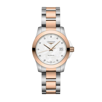 Longines Conquest L33773887 Damen-Quarzuhr mit Diamantindizes 34mm